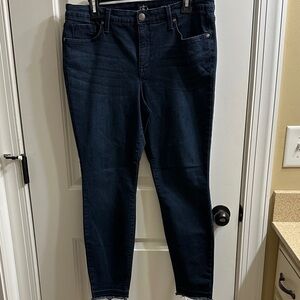 New Directions Dark Indigo Ankle  Skinny Jeans with Frayed Hem